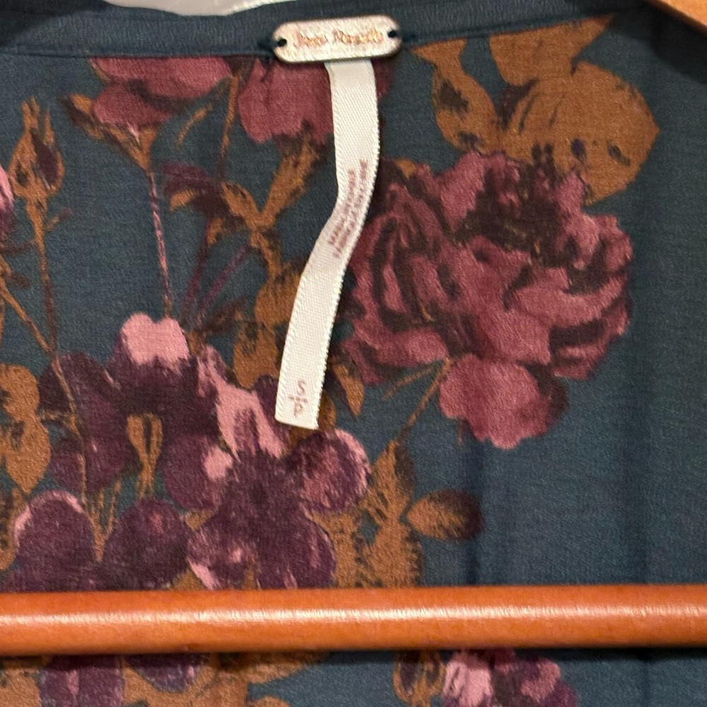 Anthropologie Free People Teal and Pink Floral Long Sleeve Dress S - Picture 2 of 4